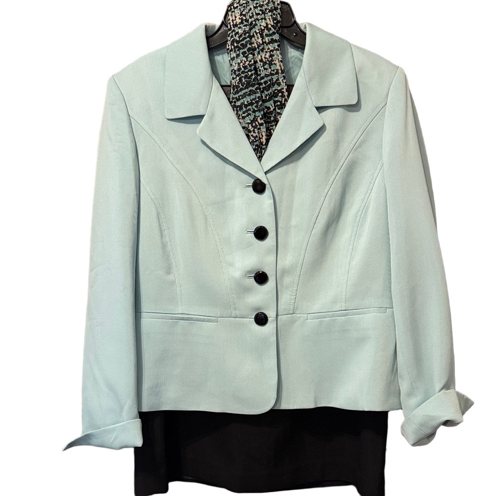 Evan Picone Light Blue Women's Professional Two Piece Suit with Matching Scarf